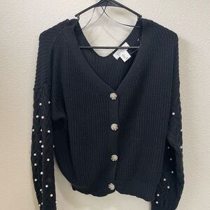 Jessica Simpson Black Cardigan with Pearl Details